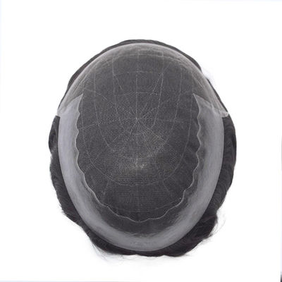 Buy Wavy French Lace Stock Hair System 5x7 Dark Brown Human Hair Toupee For Men online manufacture